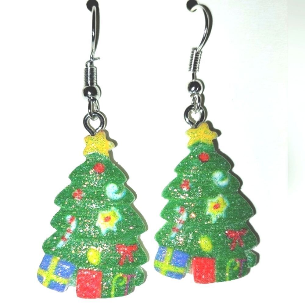 Green Tree Festive Holiday Earrings For Adults And Kids